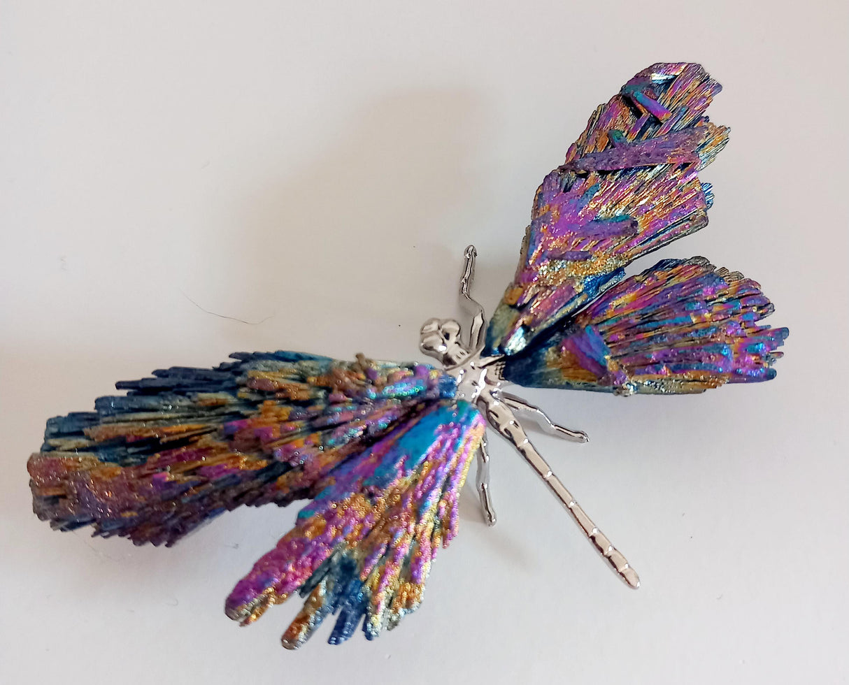 Dragonfly silver colored (Tourmaline, rainbow titanium aura) small